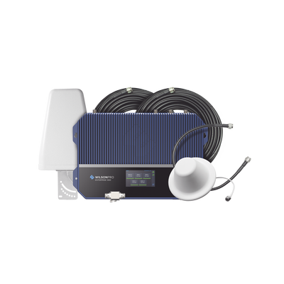 KIT Amplificador de señal celular 4G LTE, 3G y Voz. Especial para áreas comerciales que reciben la señal de múltiples torres. Cubre áreas de hasta 3716 metros cuadrados. 
