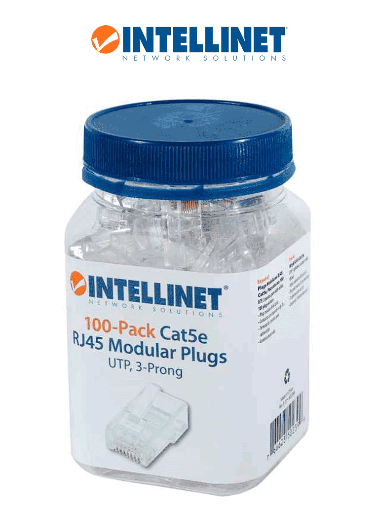 INTELLINET 502399 - Enchufe RJ45 CAT5E sólido UTP, bote de 100 piezas, con 15 micras de oro. #MCI2
