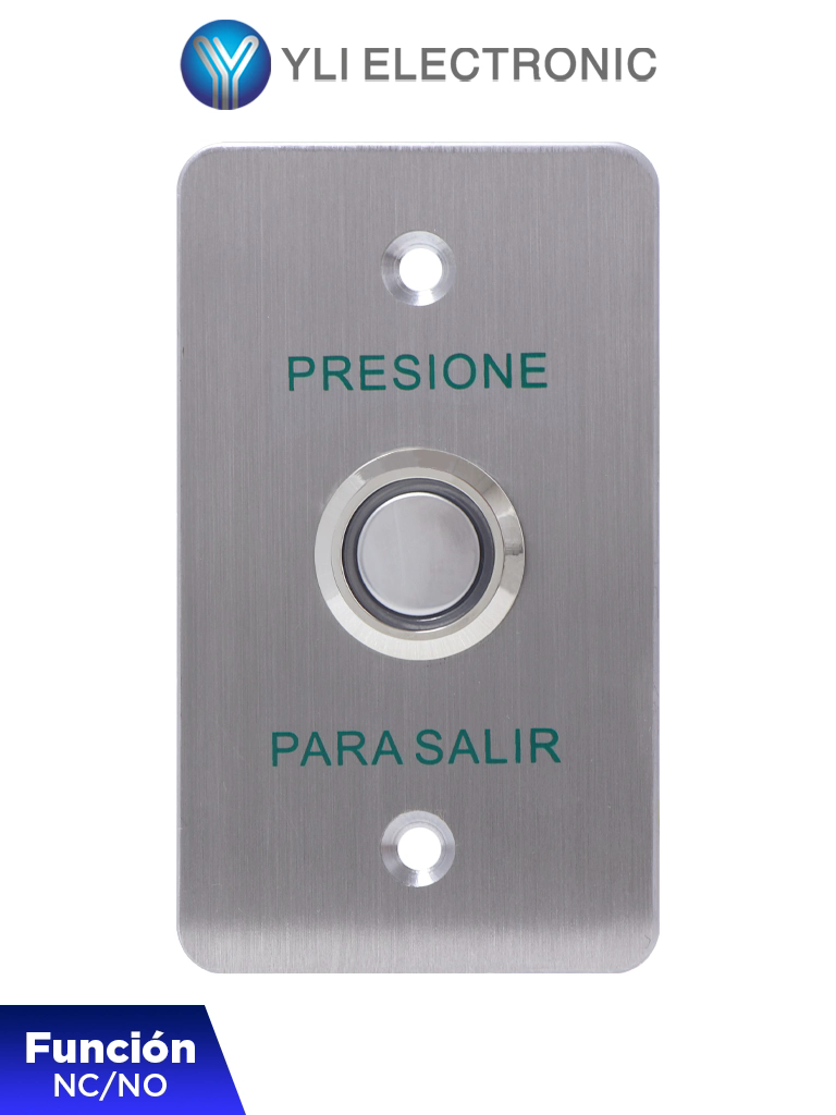 YLI PBK814BLED - Botón de Salida Mecánico, Indicador LED (Azul), Acero Inoxidable, 12 VCC, Función NC/NO #HD5