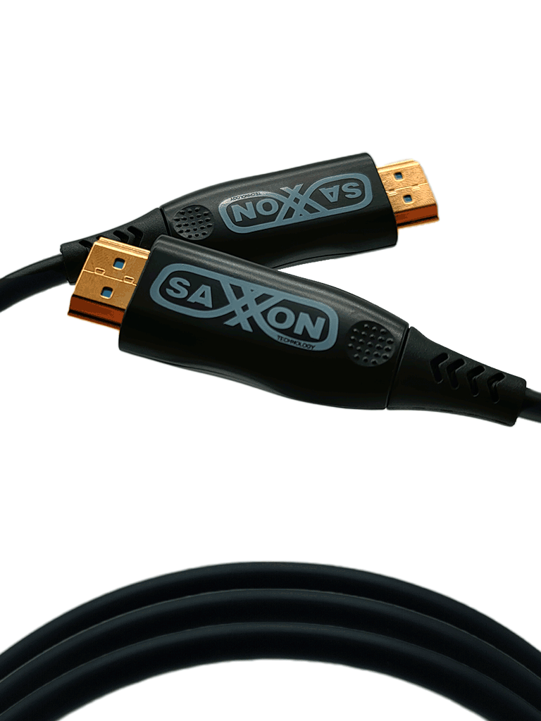 SAXXON SX20HDF047 - Cable HDMI de 20 Metros por Fibra Óptica 4K@60Hz / Fibra 4 hilos + 7 hilos cobre estañado / Compatible con HDMI 2.0 / Alta velocidad 18 Gbps / 3D / HDR / Caja de Aleación de Zinc / Calidad Premium #SA1
