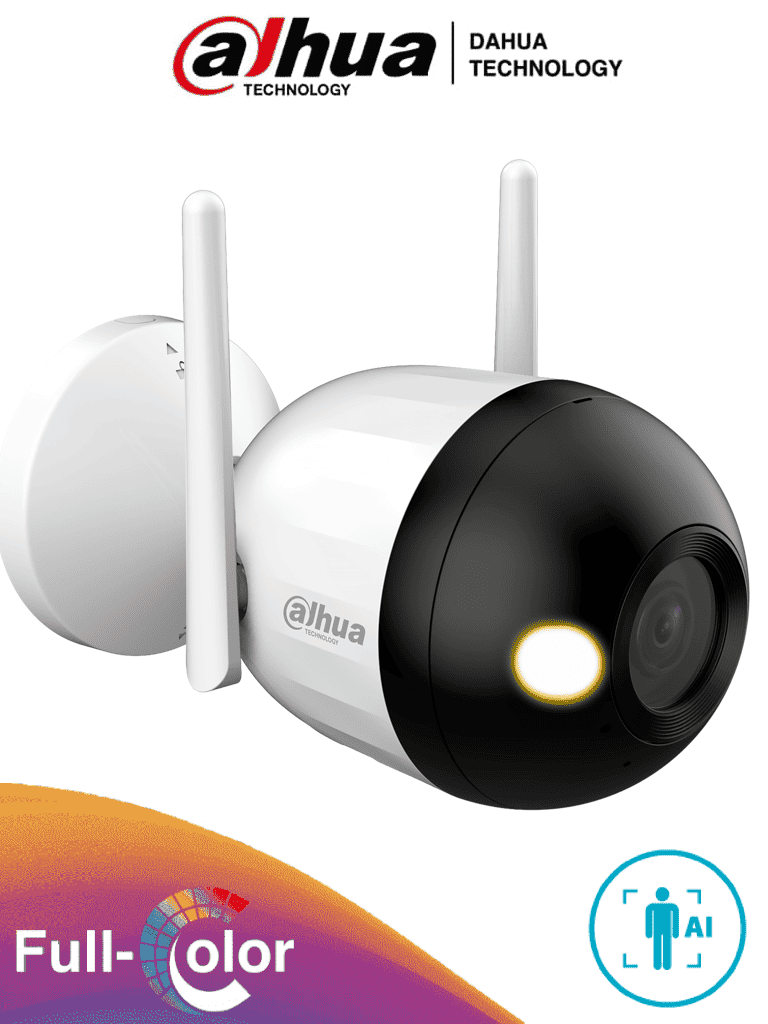 DAHUA F4CN-LED - Cámara IP Bullet Wifi de 4 Megapíxeles/ Full Color/ Microfono Integrado/ 30 Mts de Luz Visible/ Ranura para MicroSD/ IA con Detección de Humanos/ IP67/ #WifiDahua#DHWifi #MCI2 