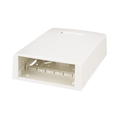 Caja de Montaje en Superficie, Con Accesorio para Resguardo de Fibra Óptica, Para 12 Módulos Mini-Com, Color Blanco Mate 