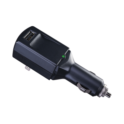 Cargador USB Portátil, Con Entrada 120 Vca o Toma Vehicular (encendedor de cigarrillos), Puerto USB de 5 Vcc 1 Amp 