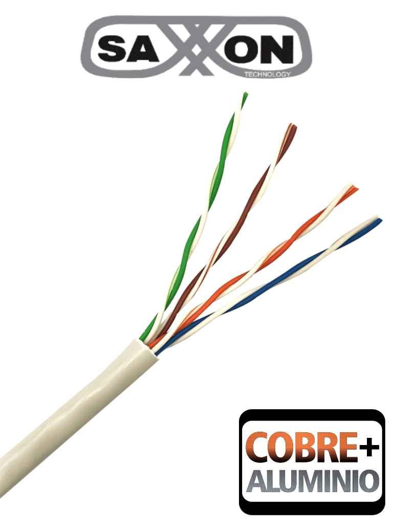 SAXXON OUTP5ECCA305BC - Bobina de Cable UTP Cat5e/ 305 Metros/ CCA/ Color Blanco/ Uso Interior/ Cert ISO9001/ UL 444/ RoSH/ ANSI/ TIA/ EI-568B 
