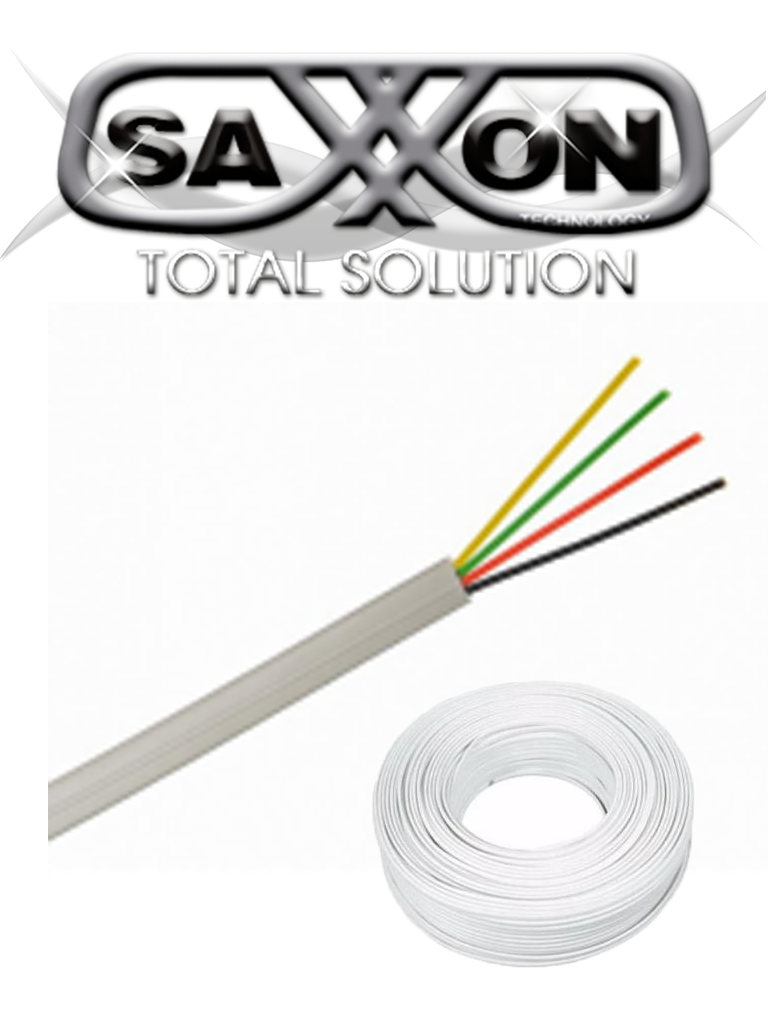 SAXXON OWAC4100J - Cable de alarma / 4 Conductores / CCA/ Calibre 22  AWG / 100 Metros / Recomendable para control de acceso / Videoportero / Audio / Reforzado 