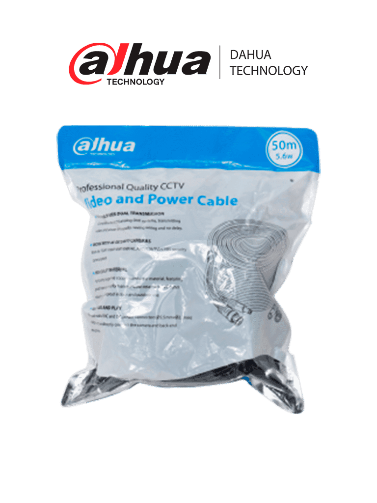 DAHUA DH-PFM942I-50-5 - Cable de 50 Metros Armado para Video y Energía/ con Conectores BNC y de Energía/  Para Camaras Hasta 4k/ Soporta: AHD/CVI/TVI/CVBS/ Uso Exterior e Interior/ Cobre de Alta Pureza/ 