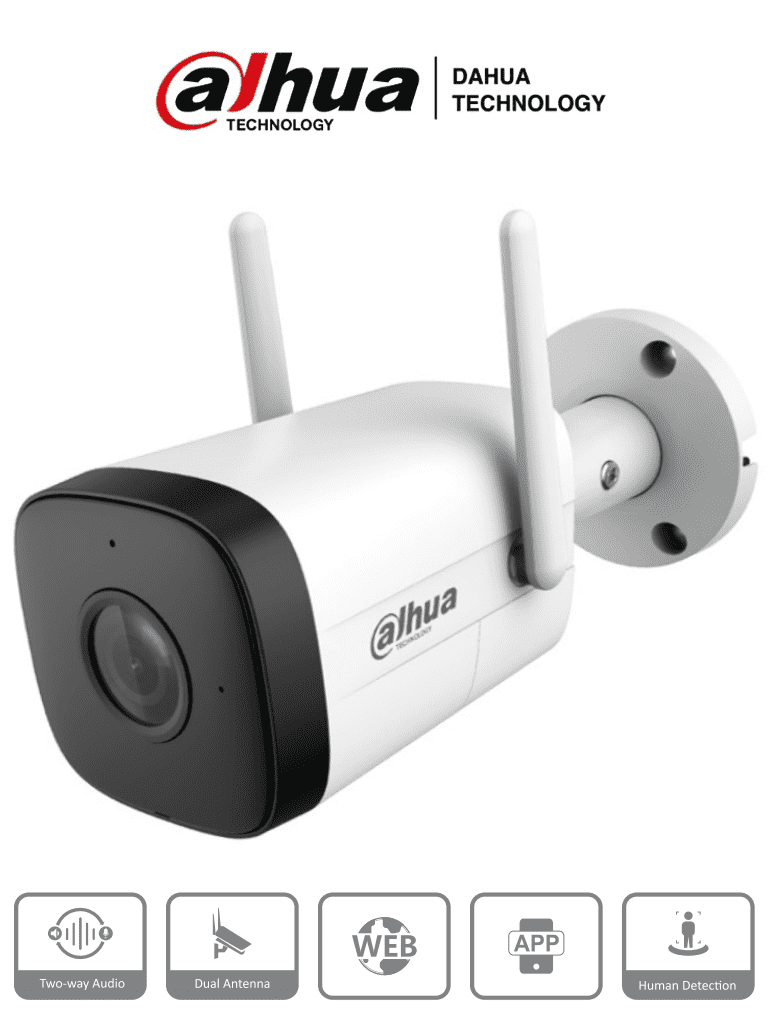 DAHUA IPC-HFW1230DT-STW - Cámara IP Bullet Wifi de 2 Megapixeles/ Lente de 2.8 mm/ 100 Grados de Apertura/ IR de 30 Metros/ H.265/ Microfono y Altavoz Integrados/ Ranura MicroSD/ IP67/ Detección de Movimiento #KitDahua #MDIP #IMD #MCI2 #WDA