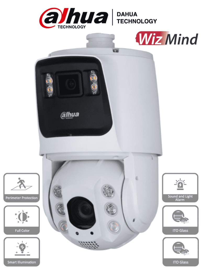 DAHUA DH-SDT7C424-4F - Cámara IP PTZ Dual de 4 MP/ 24x de Zoom óptico / Iluminadores dual 30 m de luz visible y 150 m de IR/ FullColor/ Detección de Rostros /Autotracking /Disuasión activa con luz y sirena/Protección perimetral #XCDAHUA #MV 