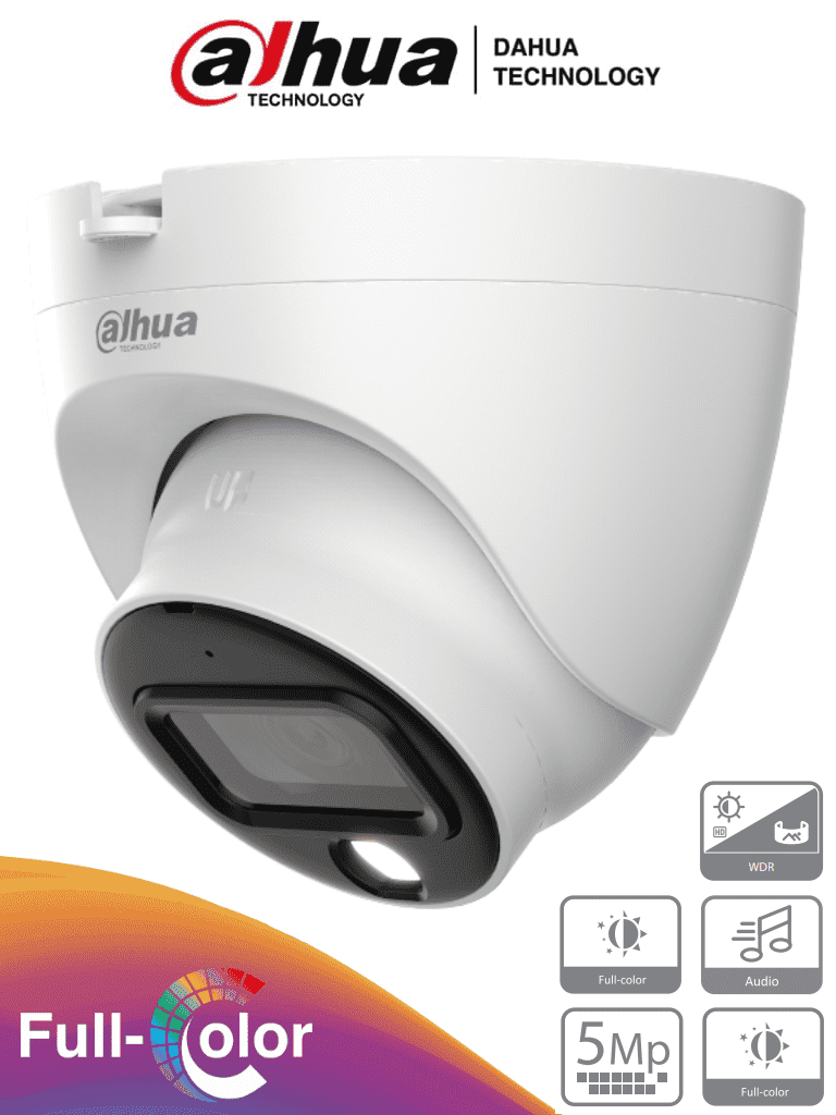 DAHUA HAC-HDW1509TLQ-A-LED - Cámara Domo Full Color de 5 MP con micrófono integrado y lente de 3.6 mm con 88° de apertura. Ofrece imagen a color 24/7, WDR real de 120 dB, LEDs para 20 metros. Resistente al agua con clasificación IP67 #HDCVI9.0 #5MP