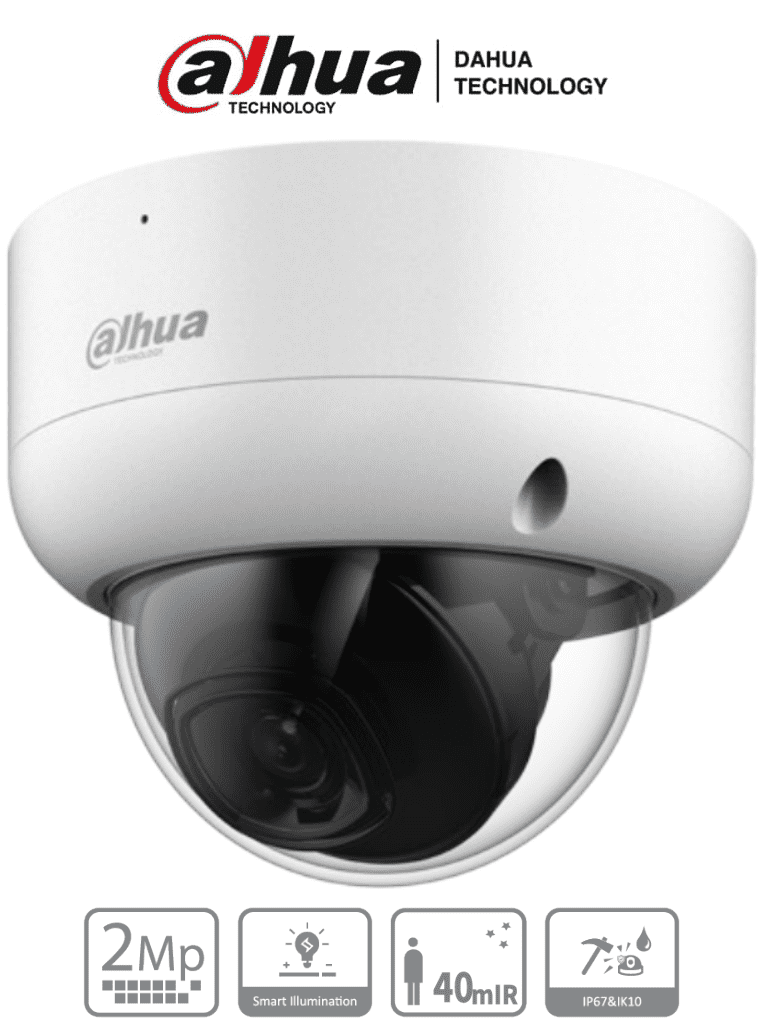 DAHUA HAC-HDBW1200EA - Cámara Domo de 2 Megapíxeles Antivandálica/ 1080p/ Lente 2.8 mm/ 115 Grados de Apertura/ IR de 40 Metros/ Super Adapt/ Protección IK10/ Uso Exterior IP67/ Soporta: HDCVI/TVI/AHD y CVBS/ 