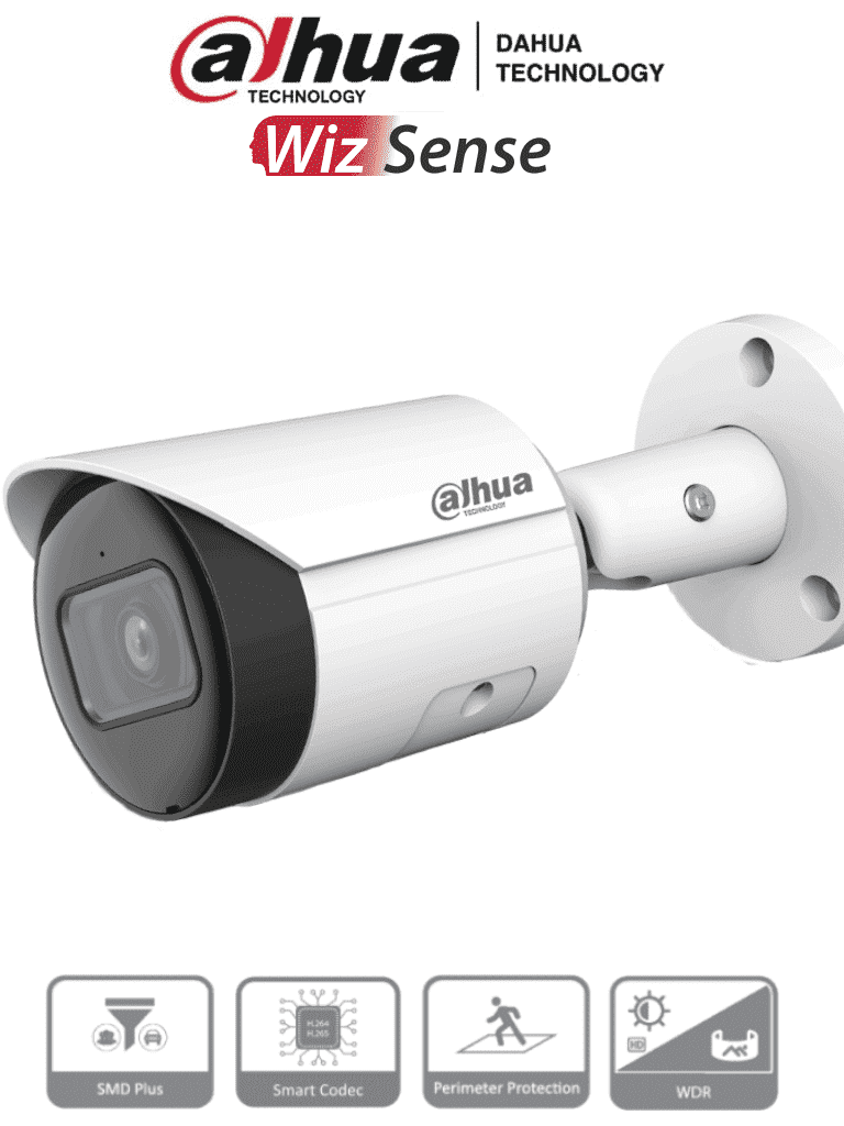 DAHUA IPC-HFW2541E-S - Camara IP Bullet de 5 Megapixeles/ WizSense/ Lente de 2.8mm/ 97 Grados de Apertura/ IR de 30 Metros/ SMD Plus/ Microfono Integado/ PoE/ Ranura para MicroSD/ IP67/  WDR Real de 120 dB/