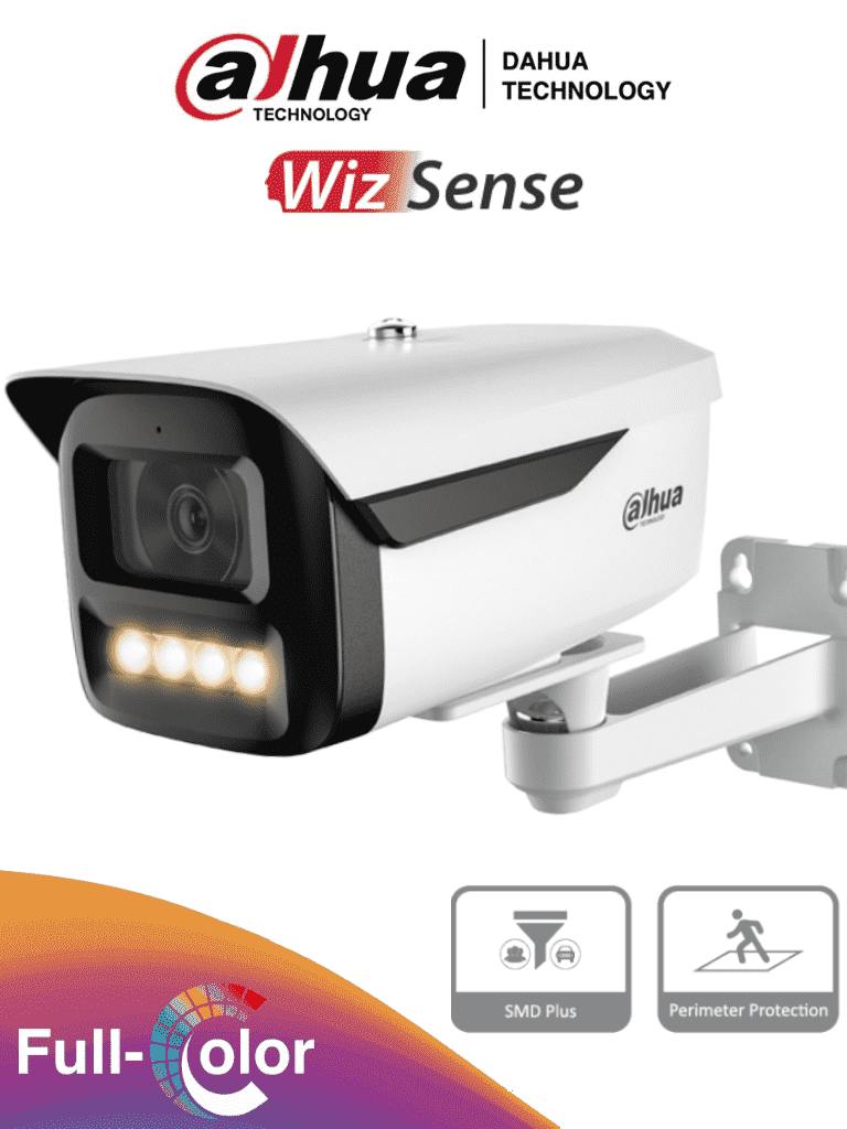 DAHUA IPC-HFW2249M-AS-LED-B- Cámara IP Bullet 2 Megapíxeles/ WizSense/ Full Color/ Con IA/ SMD Plus/ Lente de 3.6 mm/ Micrófono Integrado/ IR de 50 Mts/ Ranura MicroSD/ E&S de Alarma y Audio/ WDR Real de 120 dB/ PoE/ IP67/ 