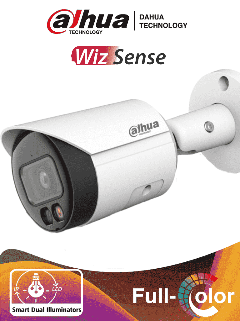 DAHUA IPC-HFW2449S-S-IL - Camara Bullet IP 4 Megapixeles/ Iluminador Dual Inteligente+Full Color/ WizSense/ Lente de 2.8mm/ 95 Grados/ Microfono Integrado/ 30 Mts de IR y Luz Visible/ Metal/ Ranura MicroSD/ WDR 120dB/ SMD Plus/ PoE #FULLC #IMD
