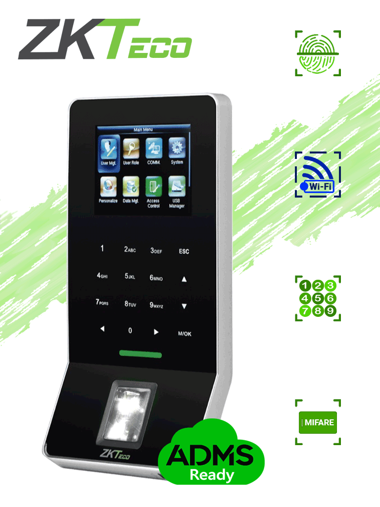 ZKTECO F22Mifare - Control de Acceso y Asistencia / 3000 Huellas / 5000 Tarjetas Mifare / Teclado Táctil / Sensor de Huella BIO ID / Conexión TCPIP / WiFi / ADMS Gratis  #ZKA