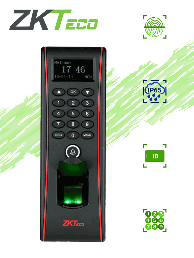 ZKTECO TF1700 - Control de Acceso Exterior de Huella, Tarjeta y Contraseña / Soporta 3000 Huellas / 10000 Tarjetas  RFID 125 khz / Almacena 30000 Registros / Conexión TCPIP / USB / Compatible con Software ZK Access 3.5 #BSEP #VIVA