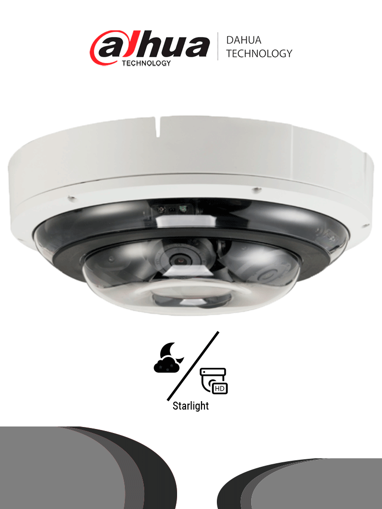 DAHUA IPC-PDBW5831-B360 - Cámara IP Domo Multisensor Panorámico, con 4 sensores de 2MP que brindan una imagen panorámica de 8MP en total. Lentes motorizados 2.7-12 mm, H.265+, IR 30m, MicroSD, resistente IP67/IK10. #Panorámicas #MV
