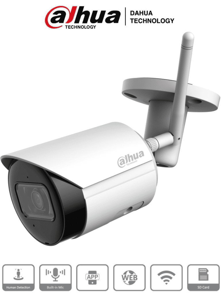 DAHUA IPC-HFW1430DS-SAW - Camara IP Bullet Wifi de 4 Megapixeles/ Lente de 2.8mm/ 90 Grados de Apertura/ H.265+/ IR de 30 Metros/ Microfono Integrado/ Ranura para MicroSD/ Metalica/ IP67/ DWDR/ Videoanaliticos con SMD/ #MCI2