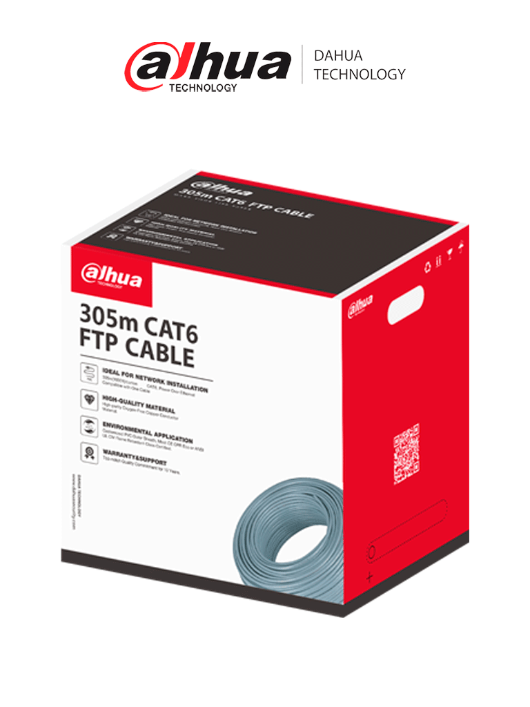 DAHUA DH-PFM920I-6F-C Bobina de cable UTP/ 305m FTP CAT6 / caja FTP CAT6, alimentación a través de Ethernet/ Material conductor de cobre libre de oxígeno de alta pureza/ Cubierta exterior de PVC personalizada/ clase de retardante de llama certificado #MCI