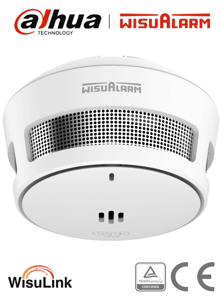DAHUA WISUALARM DHI-HY-SA40A-R8 - Detector de Humo Inalambrico (Interconectable Hasta 24 Disp), Sensor Fotoeléctrico, Sonido de Alarma de 85dB, Alarma Visual y Audible, Batería de 10 años, Certificaciones TÜV and CE, #LoNuevo #Wisualarm #V1 #MCI1
