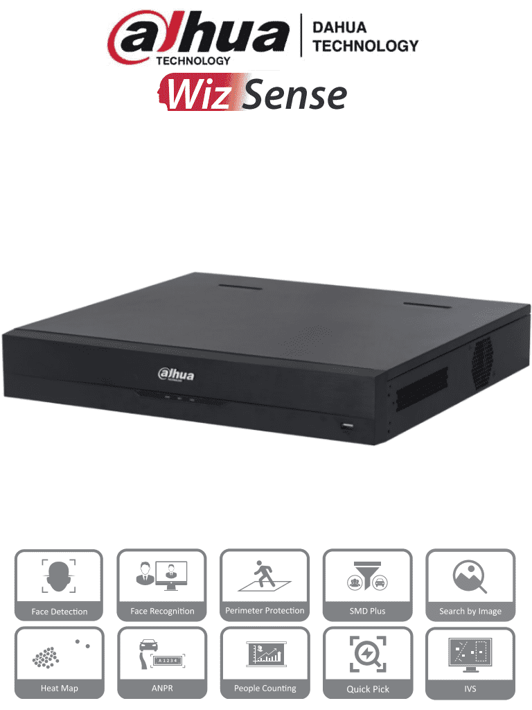 DAHUA NVR4416-16P-EI - NVR de 8 MP /16 Canales IP/ WizSense/ 4k con IA/ 16 Puertos PoE af/at/ 4 Bahias para Discos Duros/ 1 Canal de Reconocimiento Facial por NVR/ 4 Ch con SMD Plus/ Soporta Cámaras con IA/ 10 Bases de Datos de Rostros #NVF #IMD