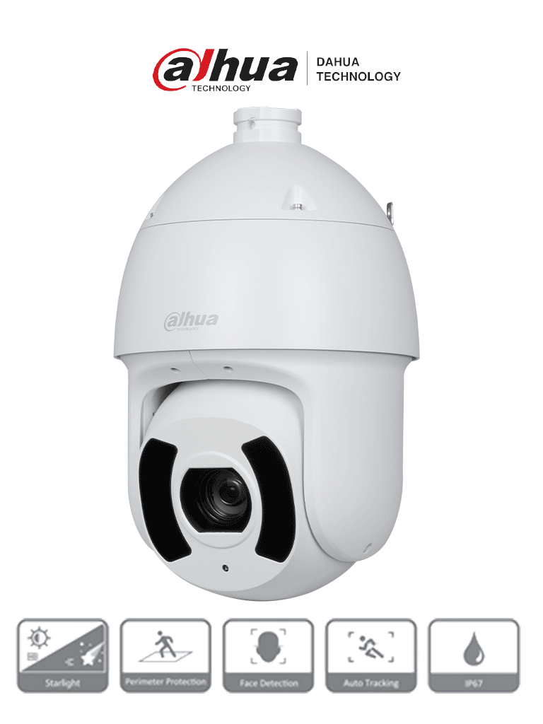 DAHUA DH-SD6CE245GB-HNR - Cámara IP PTZ 2MP con WizSense, zoom óptico 45x, Starlight, IR 250m, Autotracking 3.0, SMD 4.0, detección de rostros, protección perimetral, PoE+, IP67, IK10 #IMD
