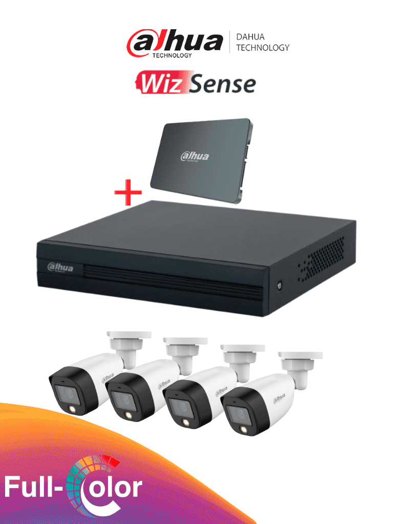 DAHUA KIT/XVR1B04-I-SSD512G4HFW1209 - Kit FullColor de 4 Canales con SSD de 512GB/ 4 Camaras Full Color de 2 Megapixeles con Microfono/ DVR Cooper-I WizSense/ Con IA/ 4 Ch+1 IP/ Accesorios Incluidos/ #LoNuevo #DPAQ #ANIVDAHKIT+M #MCI2