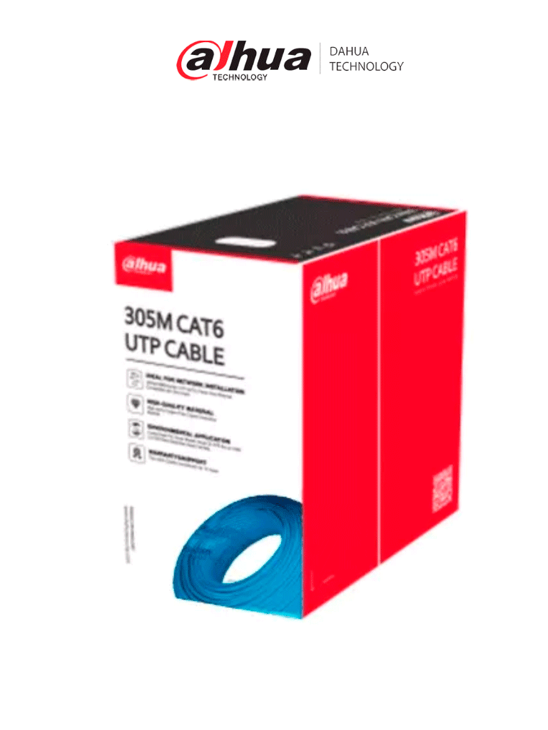 DAHUA PFM920I-6UN-C - Bobina de Cable UTP Cat 6 100% Cobre/ Color Azul/ Uso Interior/ 305 Metros/ Ideal para Redes y Video/ Certificado CPR Eca/ Estandares: Q/DXJ 067-2019,EN50575-2014/ Cumple con: IEC 60332-1-2/ 