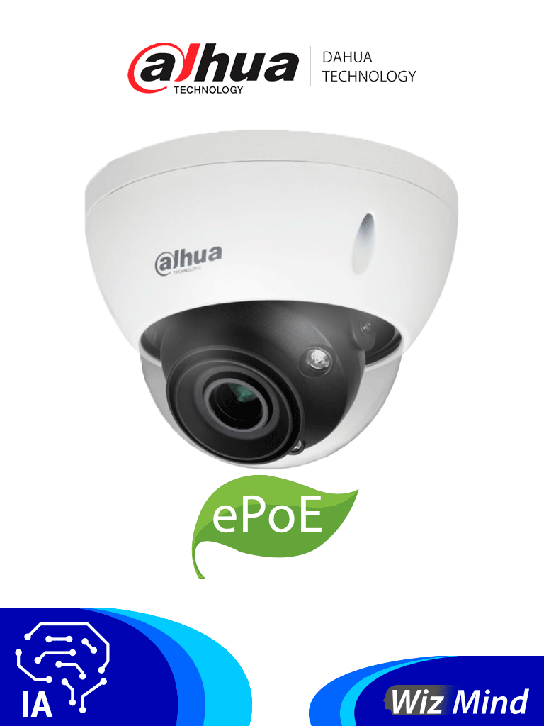 DAHUA IPC-HDBW5241E-ZE - Cámara IP Domo Antivandálica Resolución de 2 MP/ Lente Mot. 2.7 a 13.5mm/ ∢ 109°-30°/ IR 30 mts/ IA WizMind/ Det. Facial/ Prot. Perimetral/ Conteo de Personas/ Starlight/ ePoE/ WDR/ H.265+/ IP67/ IK10/ E&S Alarma y Audio/ #DDIP