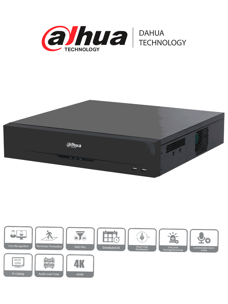 DAHUA XVR5816S-I3 - DVR de 16 Canales 5 Megapixeles Lite/ WizSense/ H.265+/  16 Canales HDCVI + 8 IP/ Hasta 24 Canales IP/ 2 Canales de Reconocimiento Facial/ 8 Bahías de discos duros/ SMD Plus/ Protección Perimetral/ Funciones IoT&POS