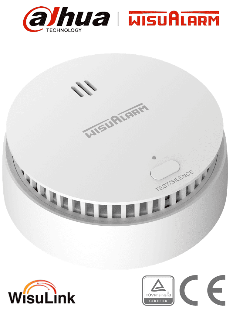 DAHUA WISUALARM DHI-HY-SA30A-R8 - Detector de Humo Inalambrico (Interconectable Hasta 24 Disp), Sensor Fotoeléctrico, Sonido de Alarma de 85dB, Alarma Visual y Audible, Batería Sellada de hasta 10 años, Certificaciones TÜV and CE, #LoNuevo #Wisualarm #V1 