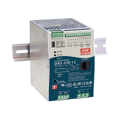 Fuente de Poder Industrial de 240W con Cargador de Baterías, salida 48Vcc, 5A, para montaje Riel Din