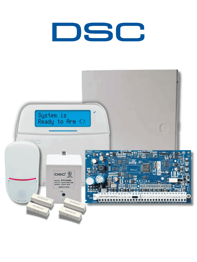 DSC NEO-LCD-SB - Paquete SERIE NEO con panel HS2032 de 8 zonas cableadas expandible a 32 / Teclado Alfanumérico HS2LCDN / Sensor PIR LC-200 Cableado / 2 contactos blancos cableados / Transformador / Gabinete GTVCMX003 / Sin Batería #PLANDEBENEFICIOS #LEÓN