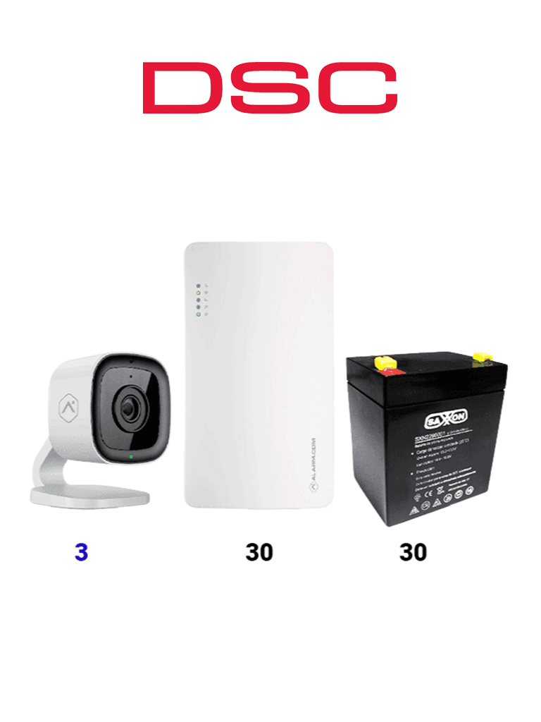 DSC SEM300 30 PACK - Paquete de 30 Comunicadores SEM300  Comunicador Dual, SIM/ IP para PowerSeries de Alarm.com , 30 baterías 12V 4.5Ah CBAT45AH , 3 Cámaras de alarm.com ADC-V515  #SEMPAK