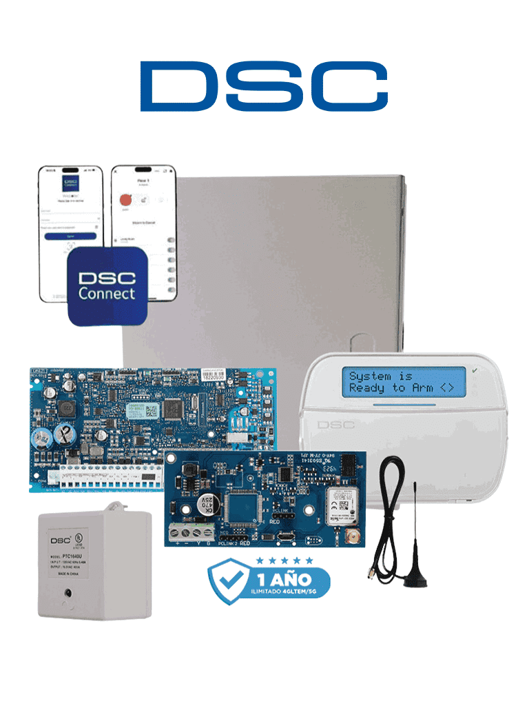 DSC NEO-LCD-LE4050M- Kit Neo 32 Zonas  Panel HS2032 / Teclado Alfanumérico HS2LCDN/  Fuente PTC1640U / Gabinete GMX003 / Comunicador LE4050m con 1 año de servicio #SuperKit 