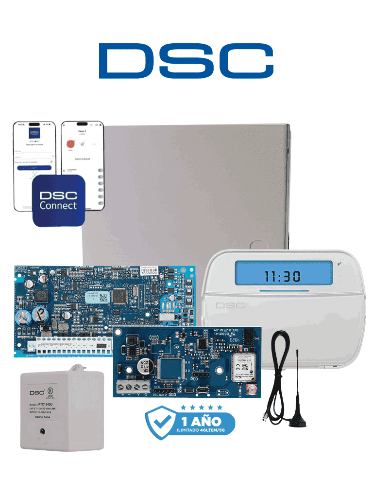 DSC NEO-ICONO-LE4050M- Kit Neo 32 Zonas  Panel HS2032/ Teclado Iconos HS2ICN/  Fuente PTC1640U / Gabinete GMX003 / Comunicador LE4050m con 1 año de servicio #SuperKit 