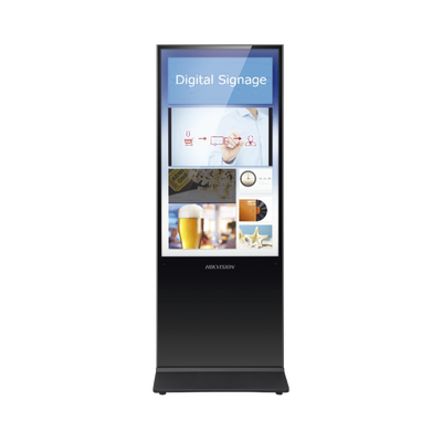 Pantalla de 55" 4K para Publicidad Digital / Base para Piso (Totem) / Puertos USB / Entrada de Video HDMI y VGA /  WiFi / Altavoz Integrada
