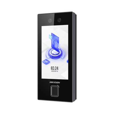 Terminal Facial Min Moe con LECTOR DE HUELLAS y Tarjetas MIFARE / 3000 Rostros / 3000 Huellas / Pantalla 4.5" / Administrable en la Nube con Hik-Connect Teams  / Exterior IP65  / PoE / WiFi
