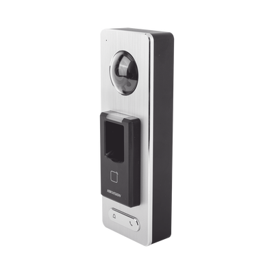 2 EN 1 / Lector Biométrico IP65 con Función de Videoportero y lector QR Incluida/ Llamada a APP de Smartphone Hik-Connect P2P (No requiere monitor) /  Soporta Tarjetas - Huellas - Códigos QR / Cámara 2 MP Compatible con DVRs y 