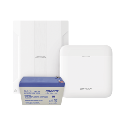 (AXPRO) KIT  de alarma AX PRO conversión de zonas cableadas a inalámbricas / Incluye: 1 Hub con Batería de respaldo/ 1 Expansor de 16 zonas cableadas / 1 Batería de respaldo 12Vcc a 7 Amp/ Compatible con Hik-Connect P2P 
