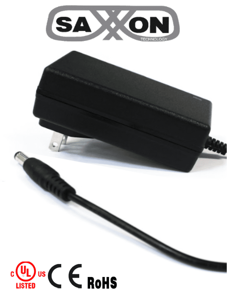 SAXXON PSU1203 - Fuente de Poder Regulada de 12 Vcc 3 Amperes/ Cable de 1.2 Metros/ Para Usos Multiples: Sistemas de CCTV, Acceso, Asistencia, etc/ Certificación UL/ 