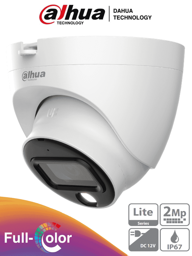 DAHUA DH-HAC-HDW1209TLQN-A-LED-0280B-S3 -Cámara Domo Full Color de 2 MP con lente de 2.8mm y ángulo de 103° Micrófono integrado, iluminación de 20m, tecnología Starlight y DWDR. Resistente con IP67, visión clara en baja luz #M1