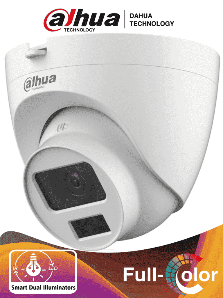 DAHUA HAC-HDW1200CLQN-IL-A - Camara Domo de 2 Megapixeles/ Iluminación Dual Inteligente + FullColor/ Lente de 2.8 mm/ 102 Grados de Apertura/ 20 Metros de IR y Luz Visible/ Microfono Integrado/ IP67/ Soporta:  CVI/CVBS/AHD/TVI/ 