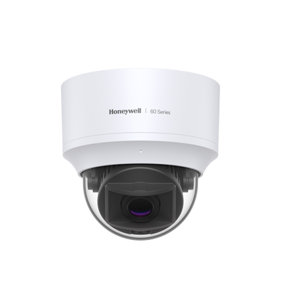 Domo IP 5 MP / Lente Mot. 7 a 22 mm / Interior / 30 mts IR / H.265 / NDAA / ONVIF / IP52 / IK10 / Detección Sabotaje / Movimiento / Rostros / Intrusión / Merodeo / Objeto Abandonado / Audio I/O / PoE / Serie 60 / Honeywell Security