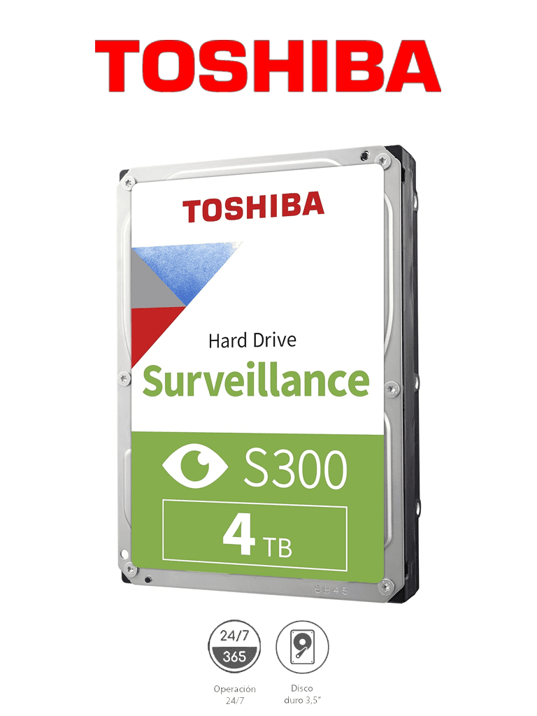 TOSHIBA HDWT840UZSVA - Disco Duro de 4 TB, Serie S300 especial para videovigilancia, ideal para trabajo 24/7, interfaz SATA 3.5", 5400 rpm, 128 MB, hasta 64 cámaras#MARTOS