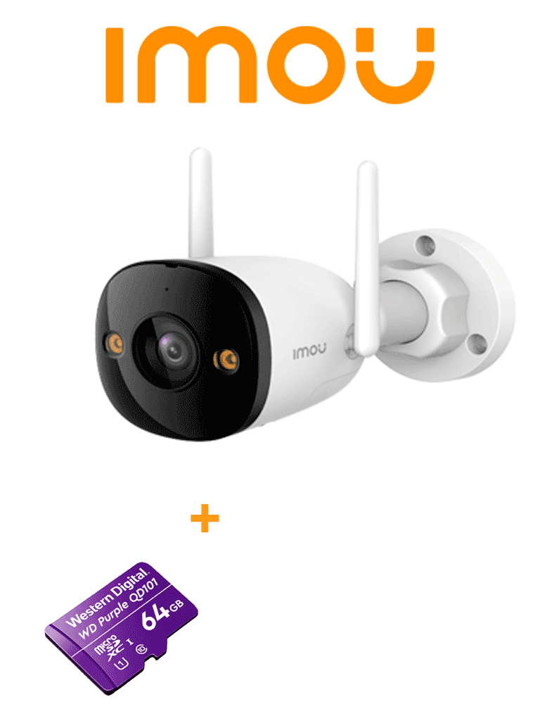 GRATIS MEMORIA 64GB IMOU Bullet 3 3MP (IPC-S3EN-3M0WE) + WDD064G1P0C - Cámara IP Bullet WiFi de 3MP, Full Color, con IMOU Sense, visión nocturna inteligente, audio bidireccional, disuasión activa, 108° de visión, IR 30m, H.265, IP67 y ranura MicroSD
