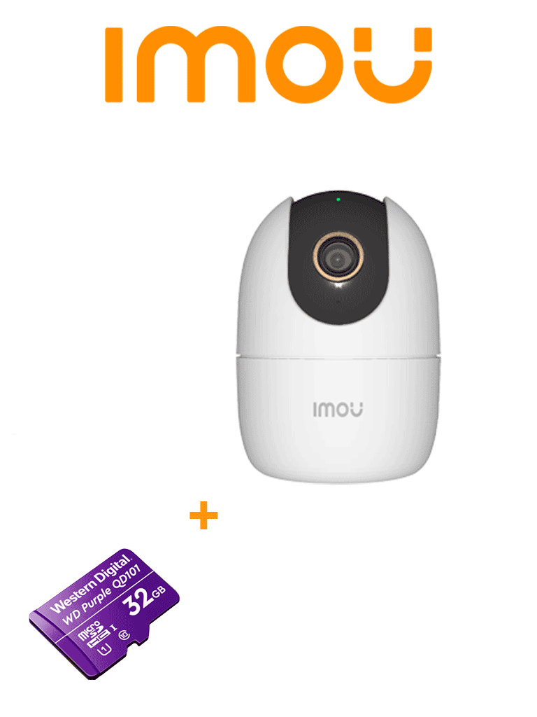GRATIS MEMORIA 32GB IMOU Ranger 2 5MP (IPC-K2EN-5H2W) + WDD032G1P0C - Cámara IP Domo Motorizado WiFi de 5MP cuenta con IA, autotracking, audio bidireccional, sirena, micrófono, IR 10m, ranura MicroSD, detección de humanos y modo privacidad.