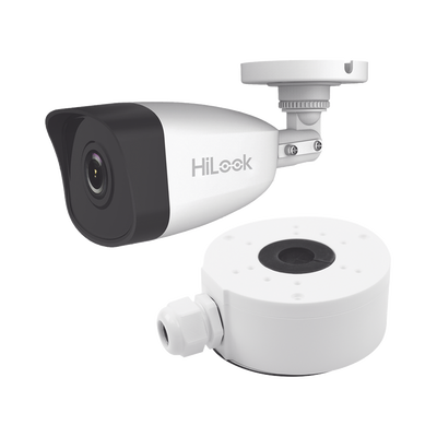 KIT DE CÁMARA + MONTAJE / Bala IP 4 Megapixel / 30 mts IR / Exterior IP67 / PoE / WDR 120 dB / Lente 2.8 mm / H.265+ 