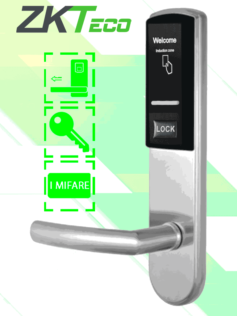 ZKTECO LH3000L - Cerradura Izquierda para Hotel con Tecnología Mifare 13.56 MHz, Compatible con Puertas de 40 a 55 mm de Grosor, 2 Pestillos de Seguridad, Fabricada en Acero Inoxidable, Capacidad de Registro de 224 Eventos #MCI2
