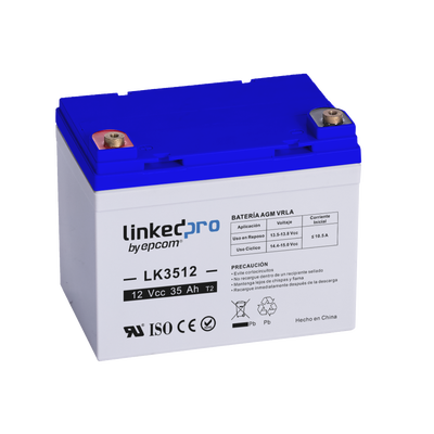 Batería 12 V / 33 Ah / UL / Tecnología AGM-VRLA / Vida útil promedio de 5 años / Para uso en equipo electrónico, Alarmas de Intrusión / Incendio / Control de acceso / Video Vigilancia / Terminales T1 .