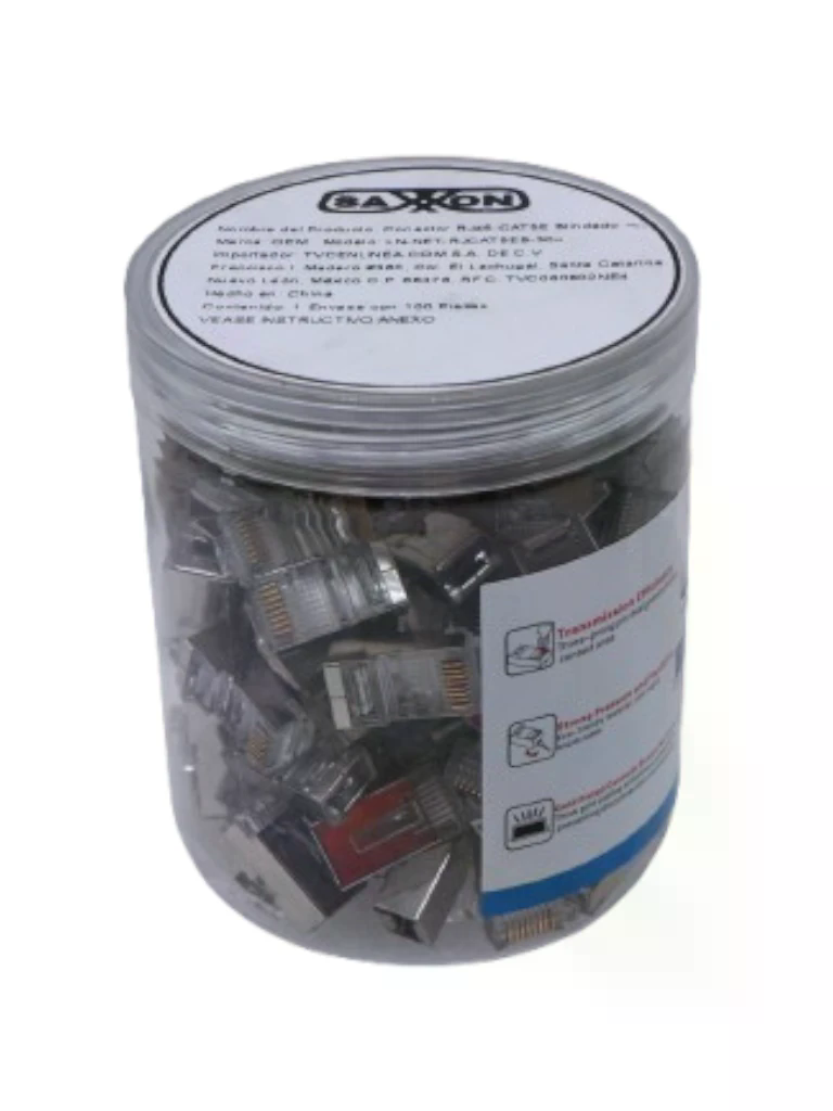 TCE LN-NET-RJCAT5EB-30u - Bote con 100 Plugs RJ45 Cat5e Blindado, Chapado en Oro 30 Micras, Conector Modular para Redes Ethernet y Cableado Estructurado